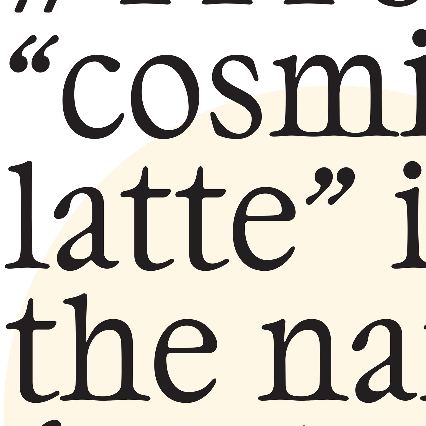 Close-up of a neutral minimalist poster with hex code #FFF8E7 and cosmic latte fact in black text, soft cream circle accent on white background for home decor.