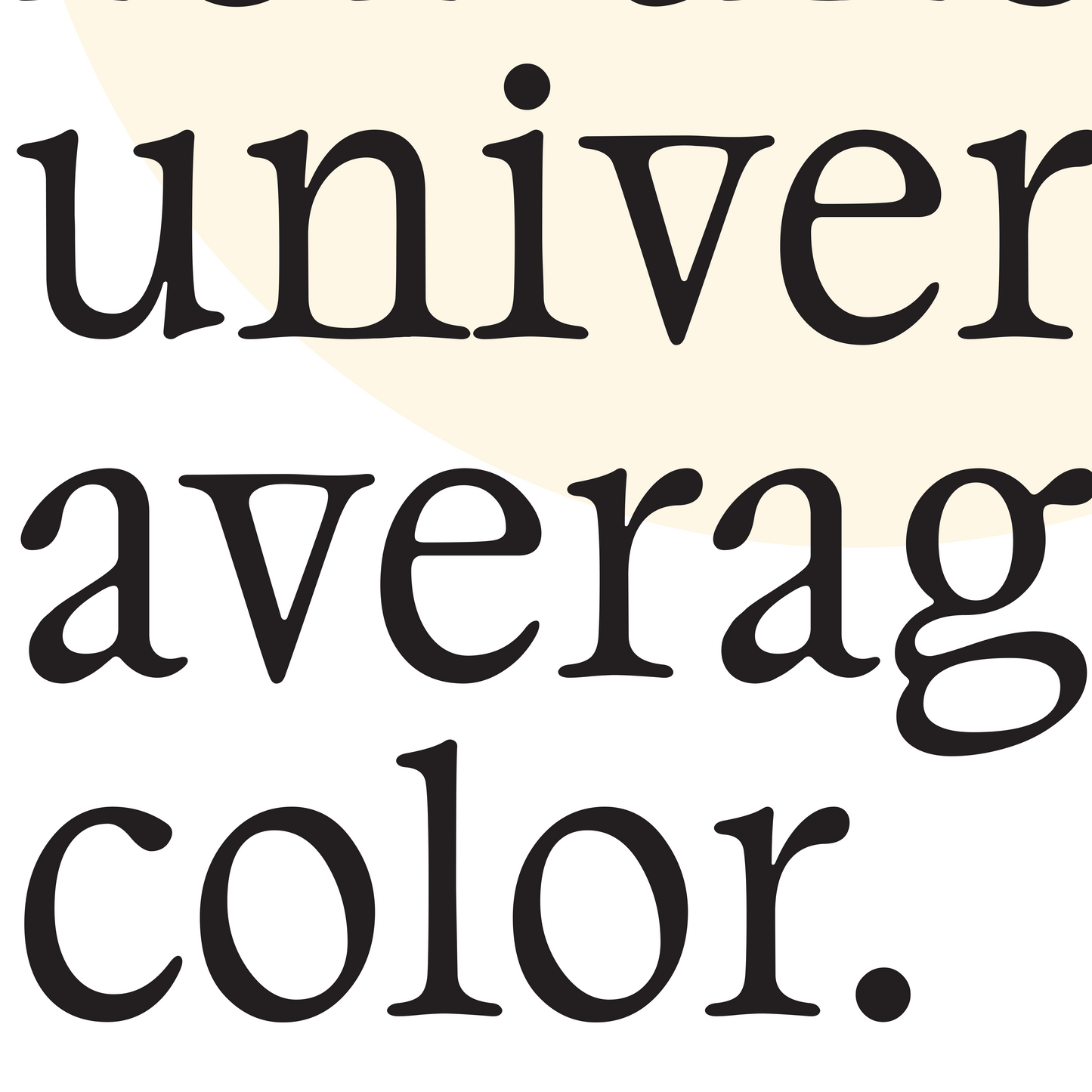Close-up of a neutral minimalist poster with hex code #FFF8E7 and cosmic latte fact in black text, soft cream circle accent on white background for home decor.