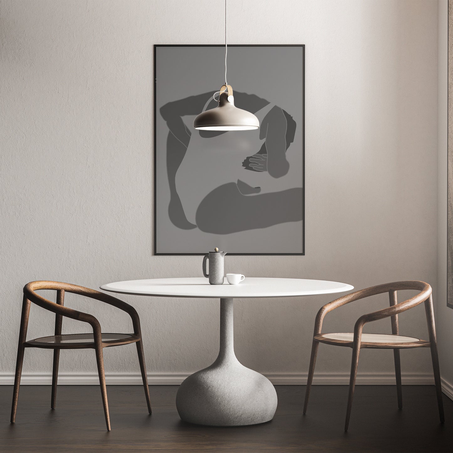 Minimal Beach Girl Poster Black – Modern Nude Swimsuit Art Print