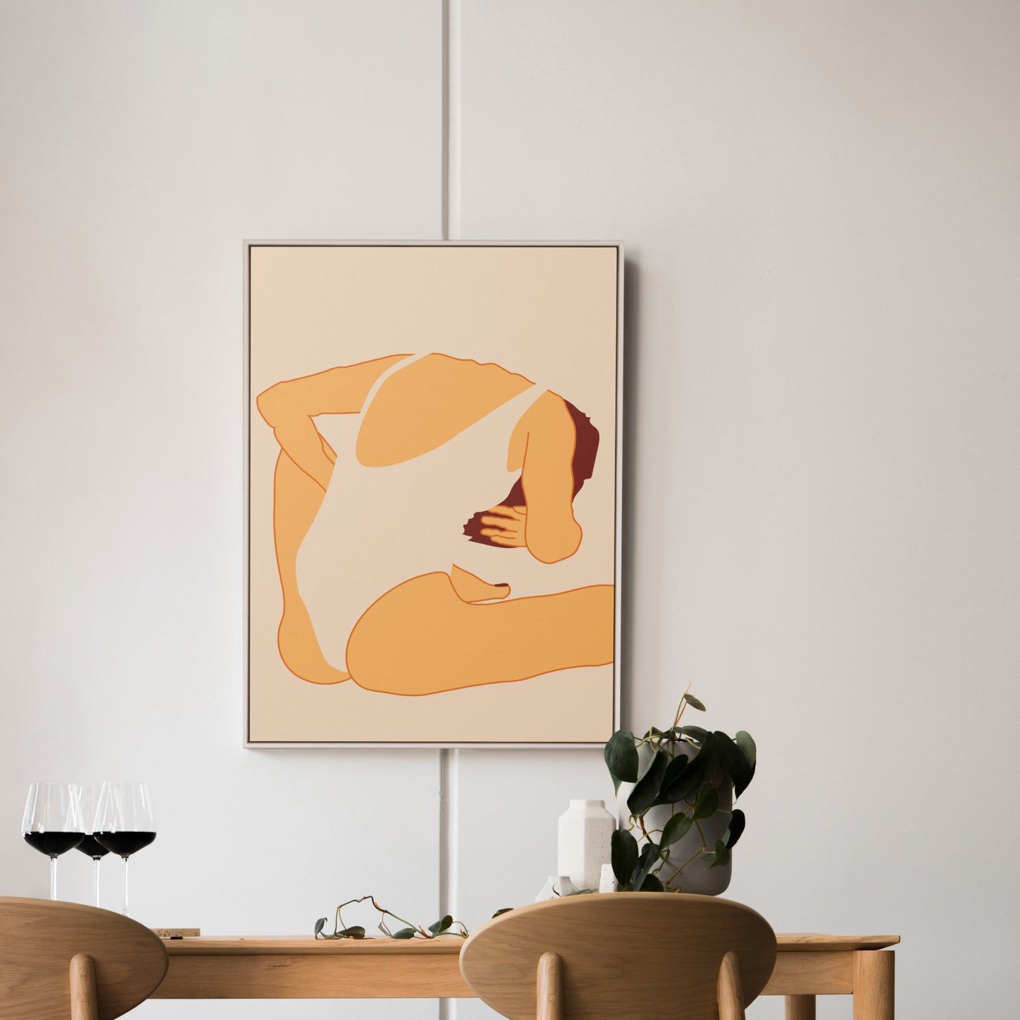 Minimal Beach Girl Poster Beige – Modern Nude Swimsuit Art Print