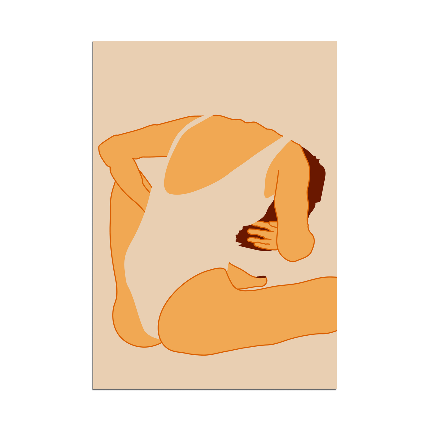 Minimal Beach Girl Poster Beige – Modern Nude Swimsuit Art Print