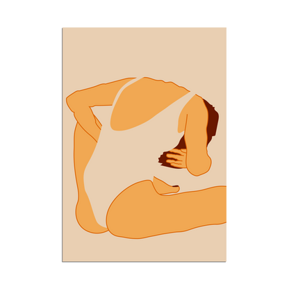 Minimal Beach Girl Poster Beige – Modern Nude Swimsuit Art Print