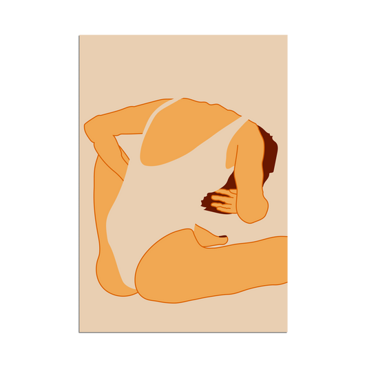 Minimal Beach Girl Poster Beige – Modern Nude Swimsuit Art Print