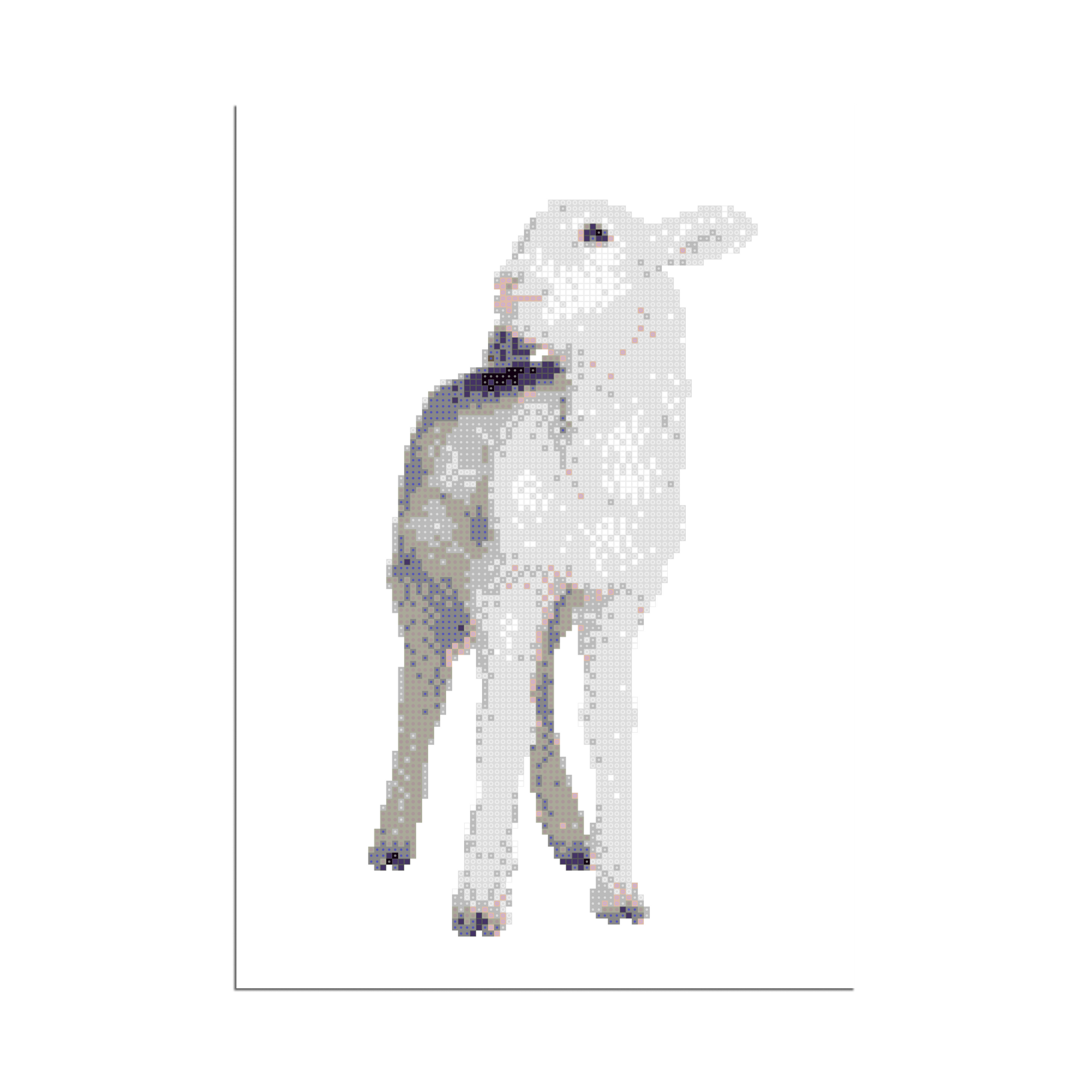 Minimalist pixel art poster of a standing lamb in soft pastel tones on a white background.