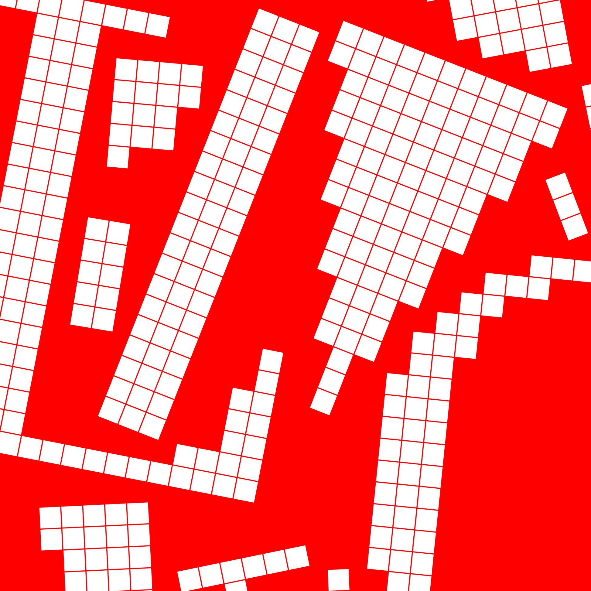 Close-up of a white pixel grid typography poster spelling LOVE on a bold red background, graphic and modern art design.