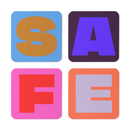 Fat font SAFE coaster bundle of four side by side.