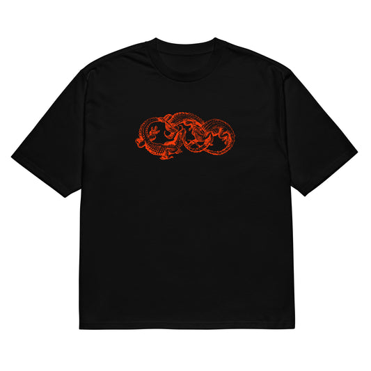 Gecko Ouroboros in Red on Oversized Heavy T-Shirt