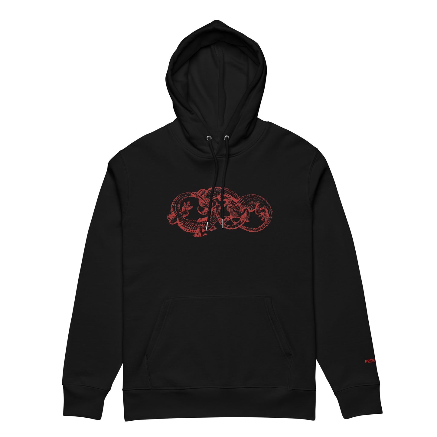 Gecko Ouroboros Embroidered in Red on Organic Hoodie