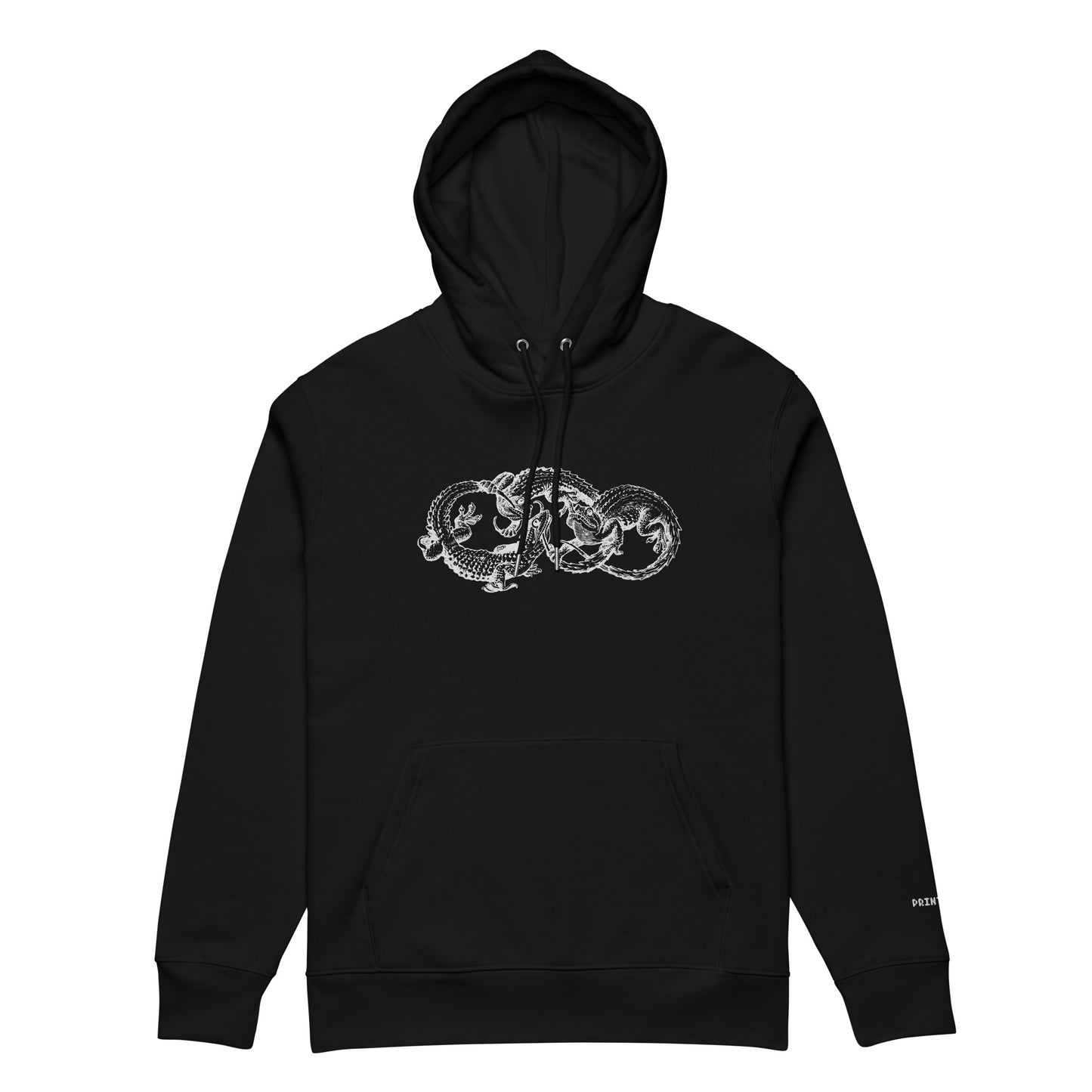 Gecko Ouroboros Embroidered in White on Organic Hoodie