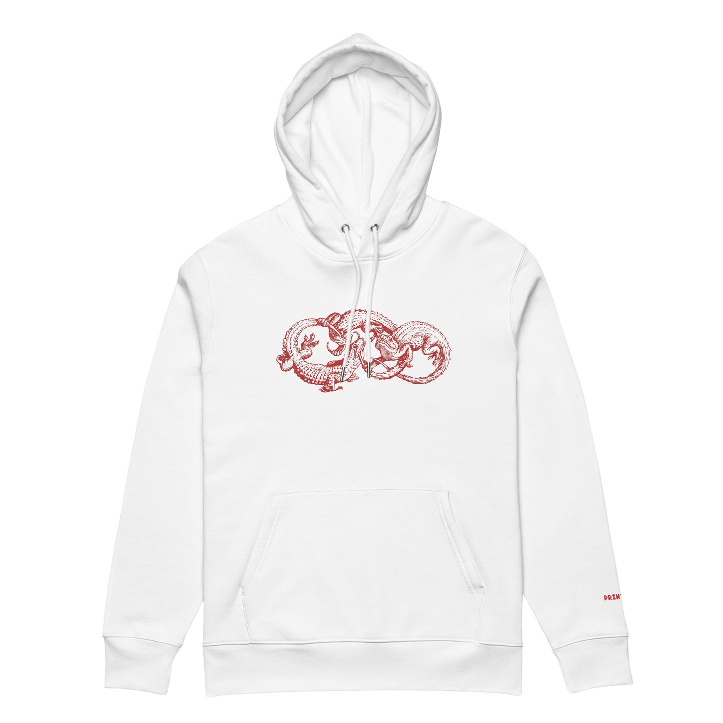 Gecko Ouroboros Embroidered in Red on Organic Hoodie