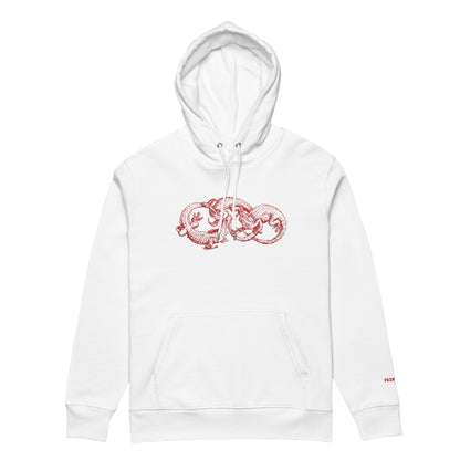 Gecko Ouroboros Embroidered in Red on Organic Hoodie