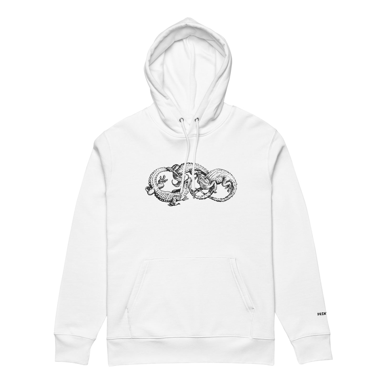 Gecko Ouroboros Embroidered in Black on Organic Hoodie